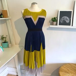 BCBGMaxAzria ‘Lucea’ Colour-Blocked, Pleated Dress, Size 6